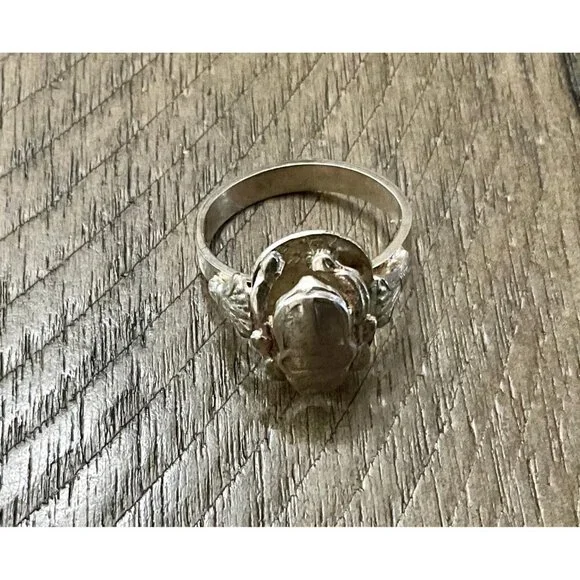Egyptian Sterling Silver Scarab Ring Raised Center Size 8.25 Thumb Ring - Picture 1 of 2